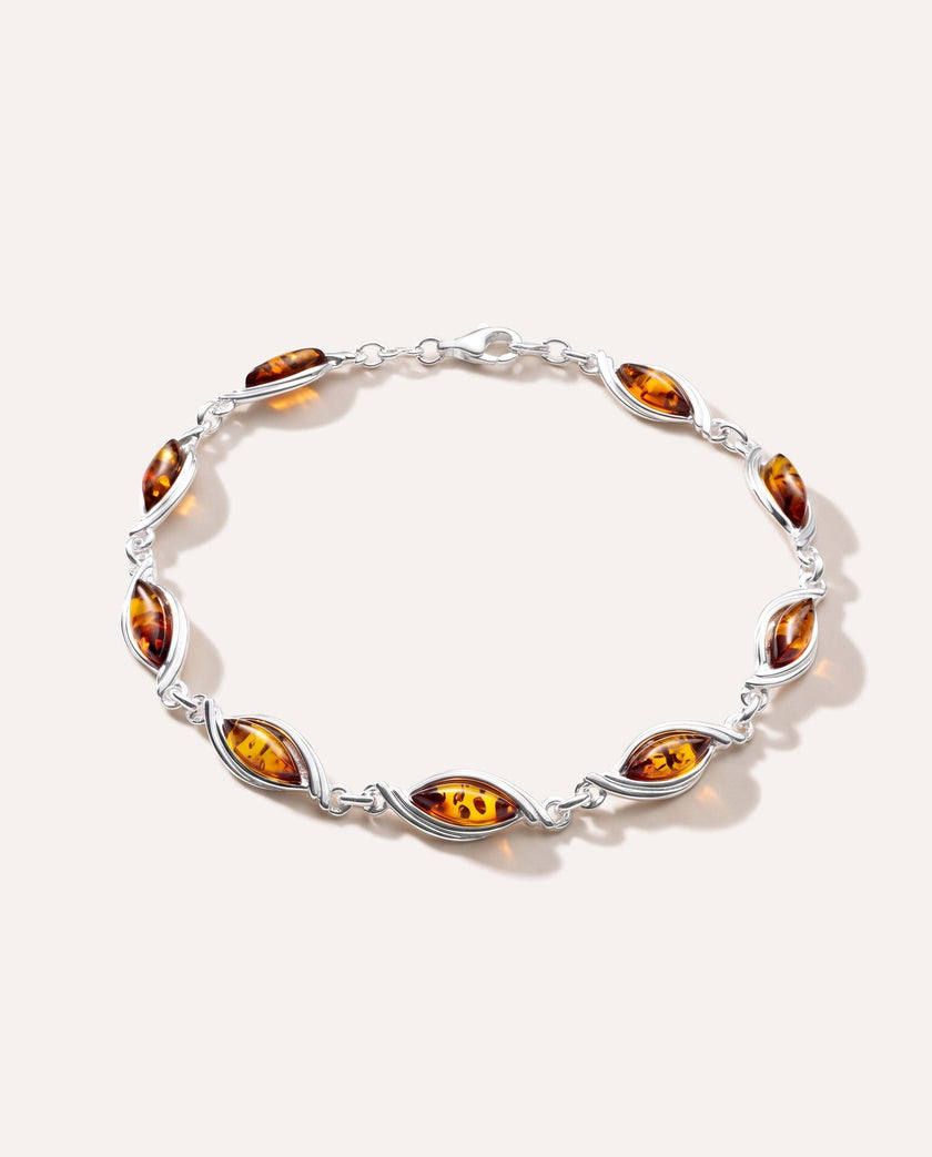 Bracciale a maglie color argento con ambra