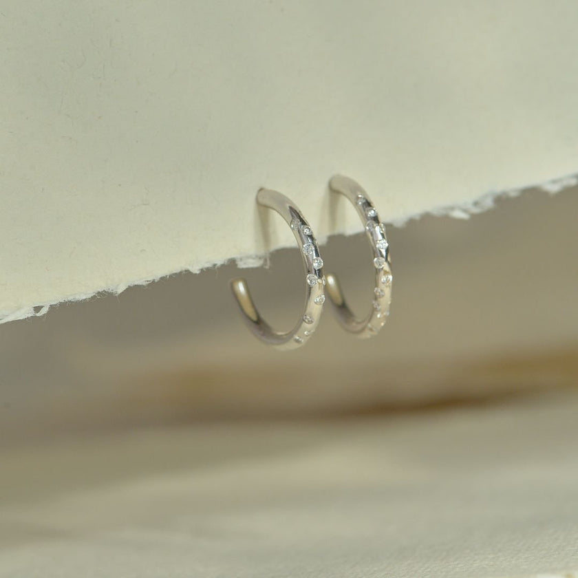 Silver White Topaz Gemstones- Seren Hoops