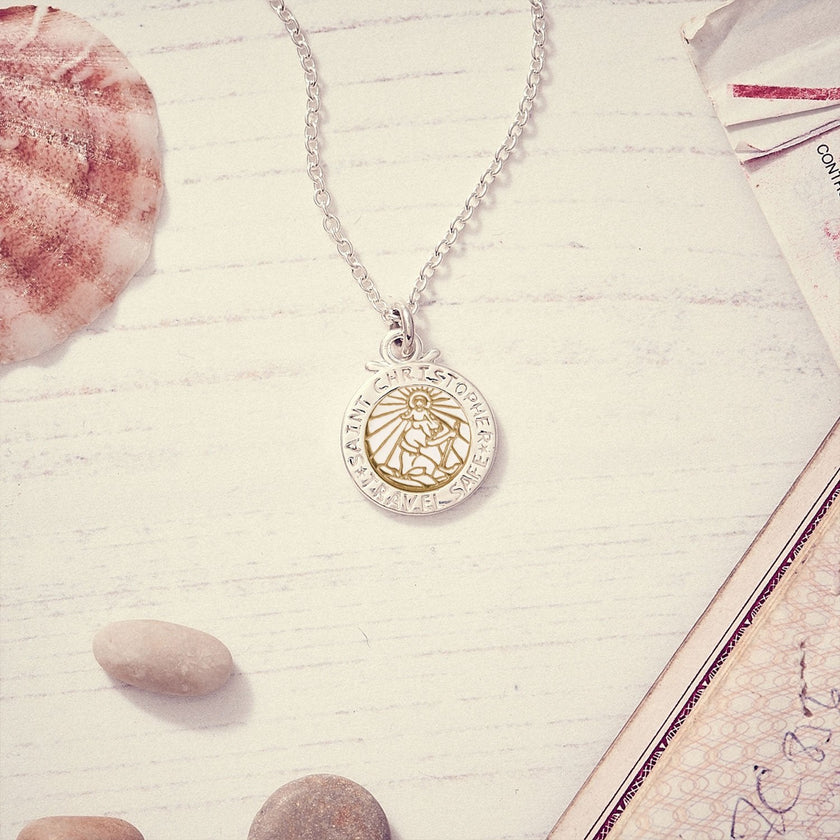 Personalised St Christopher Necklace - Silver & Solid Gold