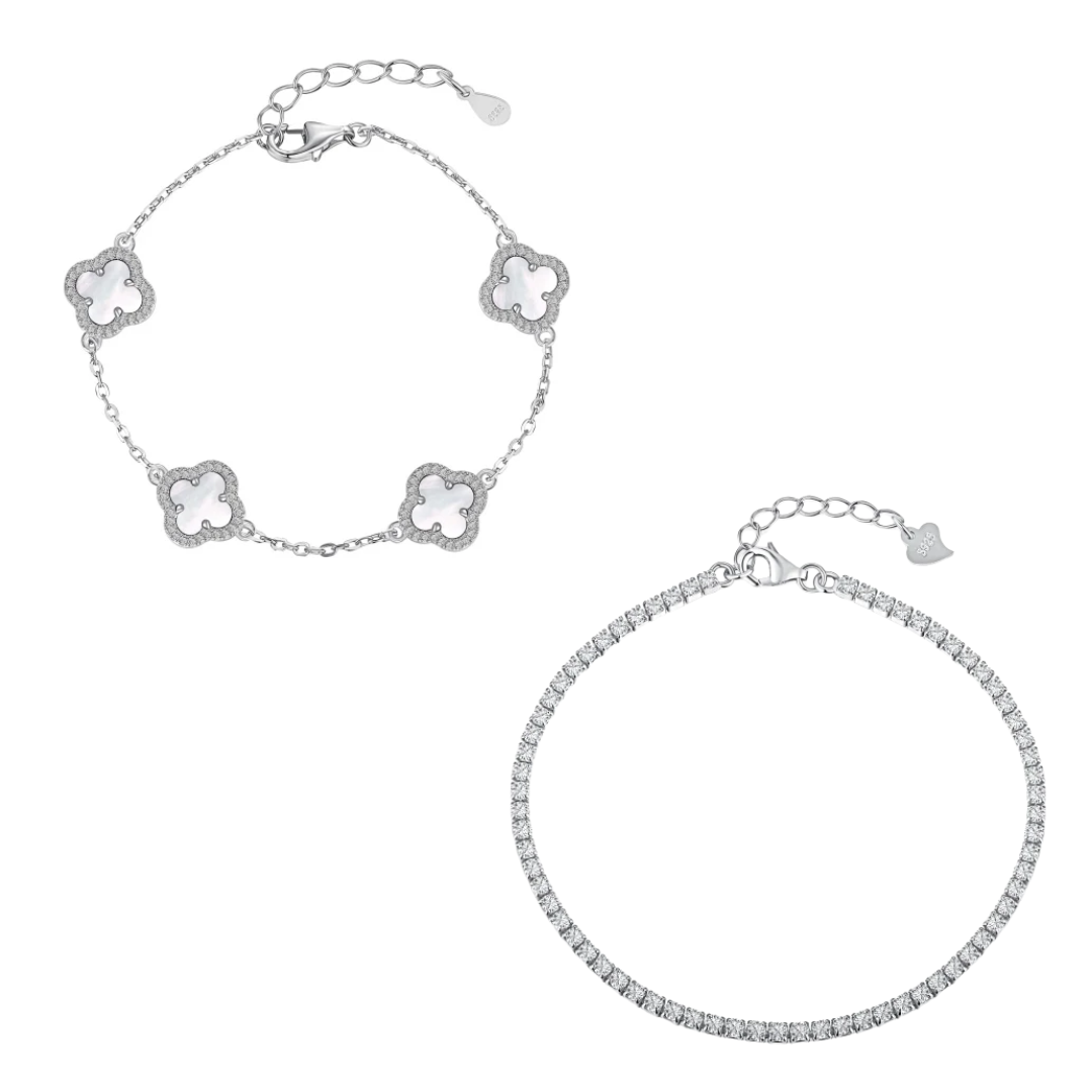 Conjunto de pulseras de trébol de plata