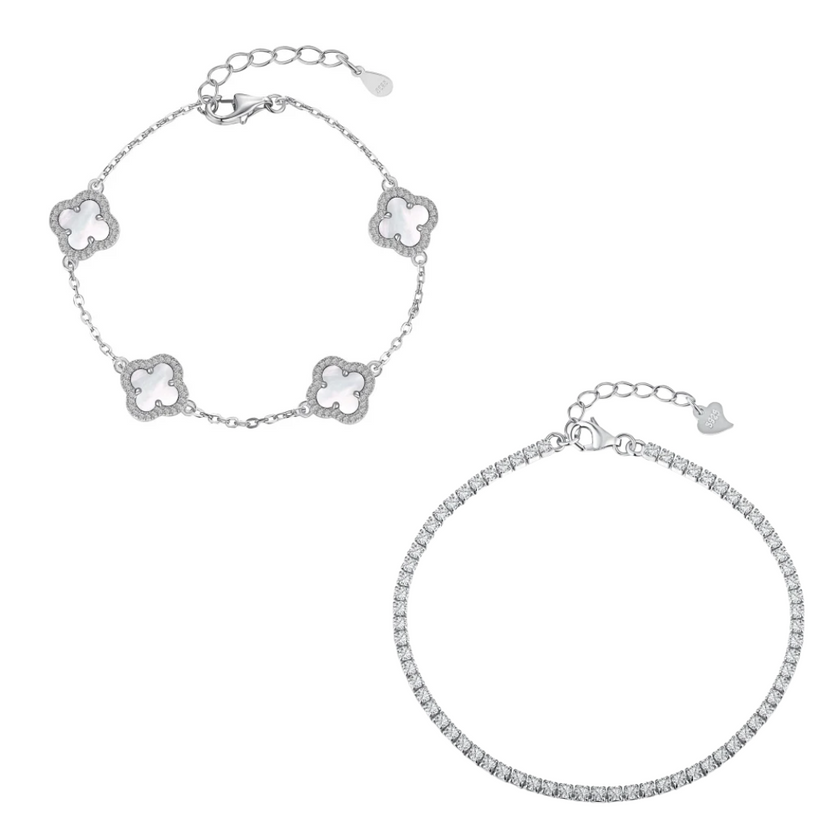Conjunto de pulseras de trébol de plata