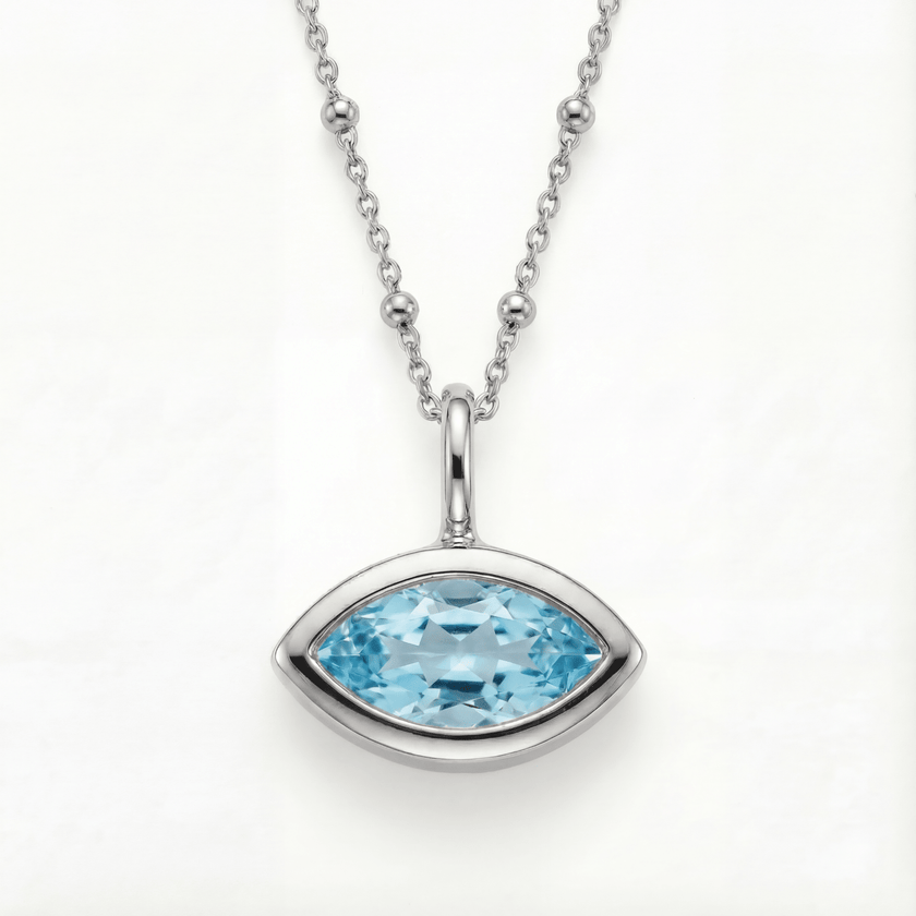 Siren’s Teardrop Sky Blue Topaz Necklace - Gold or Silver