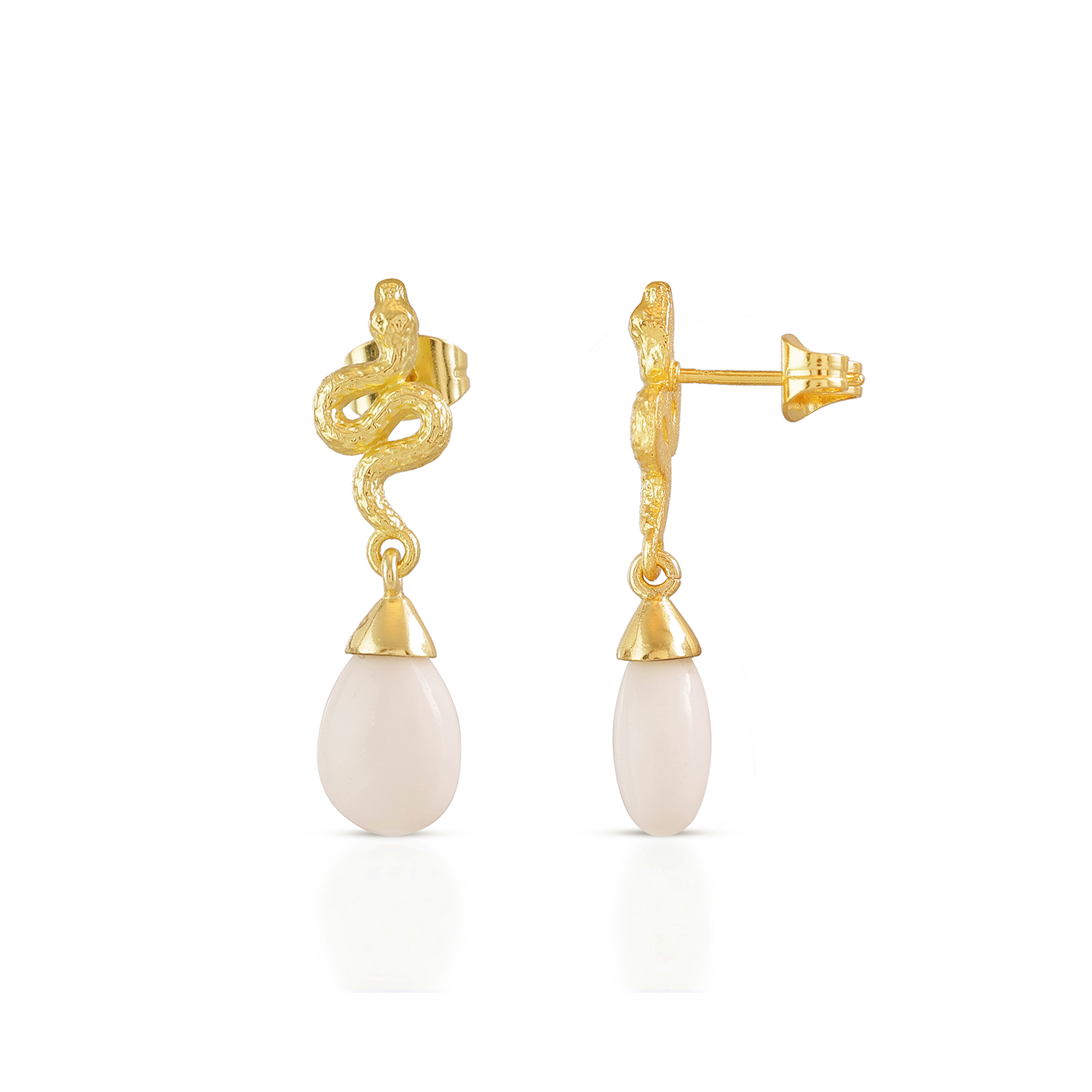 Medusa Small Gemstone Drop Earrings White Agate
