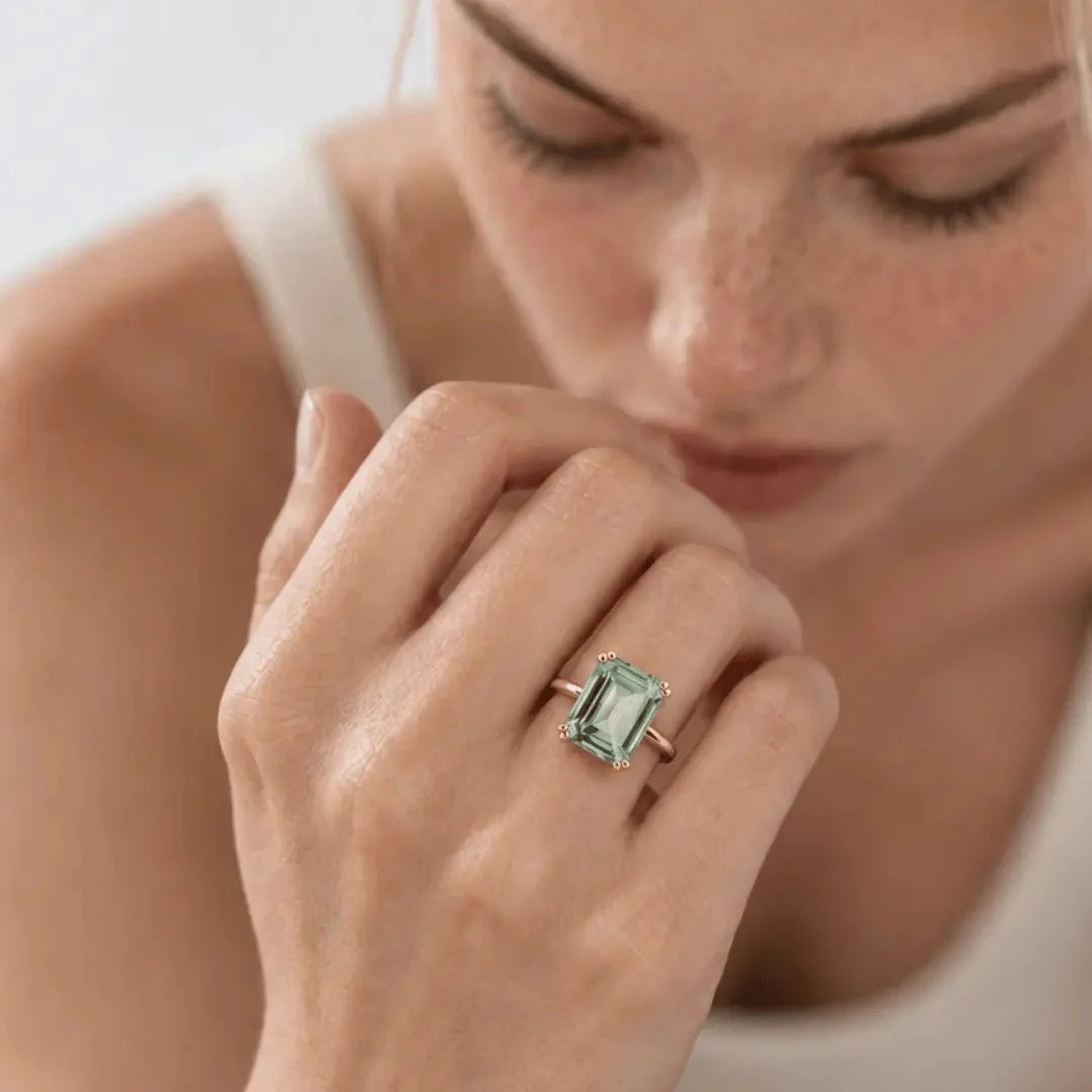 Anello in quarzo verde oro o argento - Luna