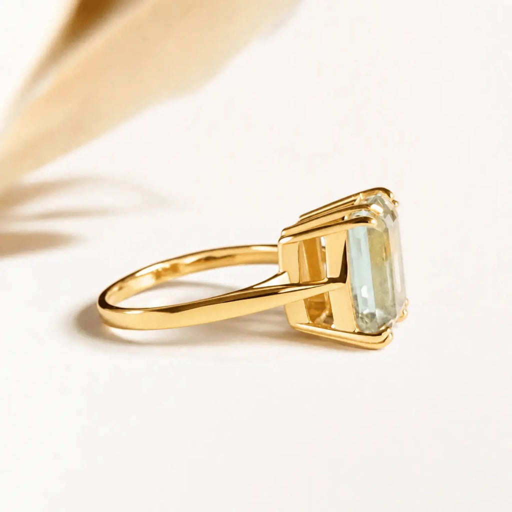 Gold or Silver Green Quartz Ring - Luna