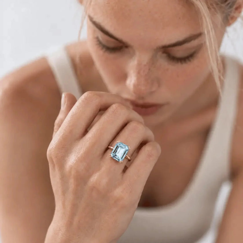 Gold or Silver Ocean Blue Topaz Ring - Bali