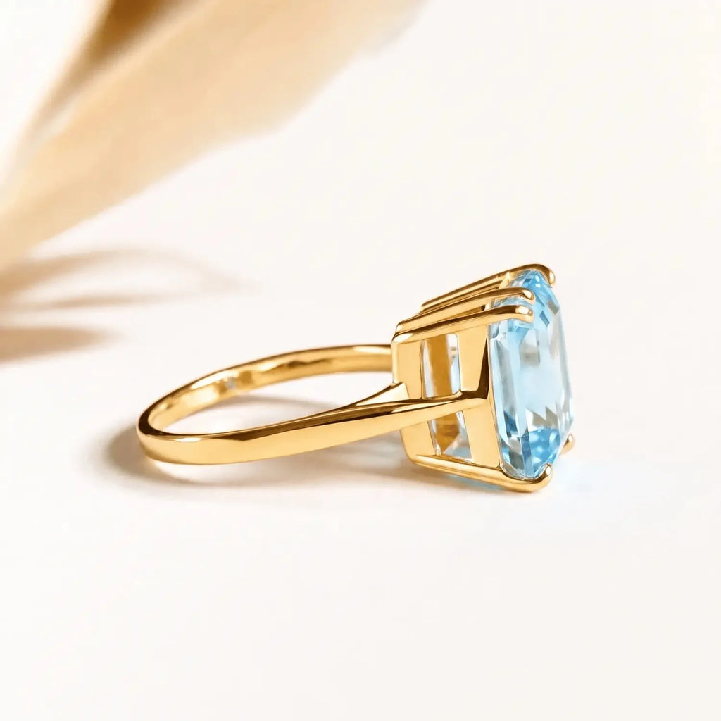 Gold or Silver Ocean Blue Topaz Ring - Bali