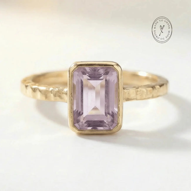 Tidewashed Amethyst Ring - Octagonal Amethyst & Hammered Band