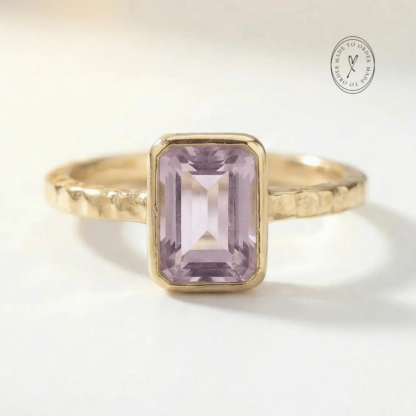 Tidewashed Amethyst Ring - Octagonal Amethyst & Hammered Band
