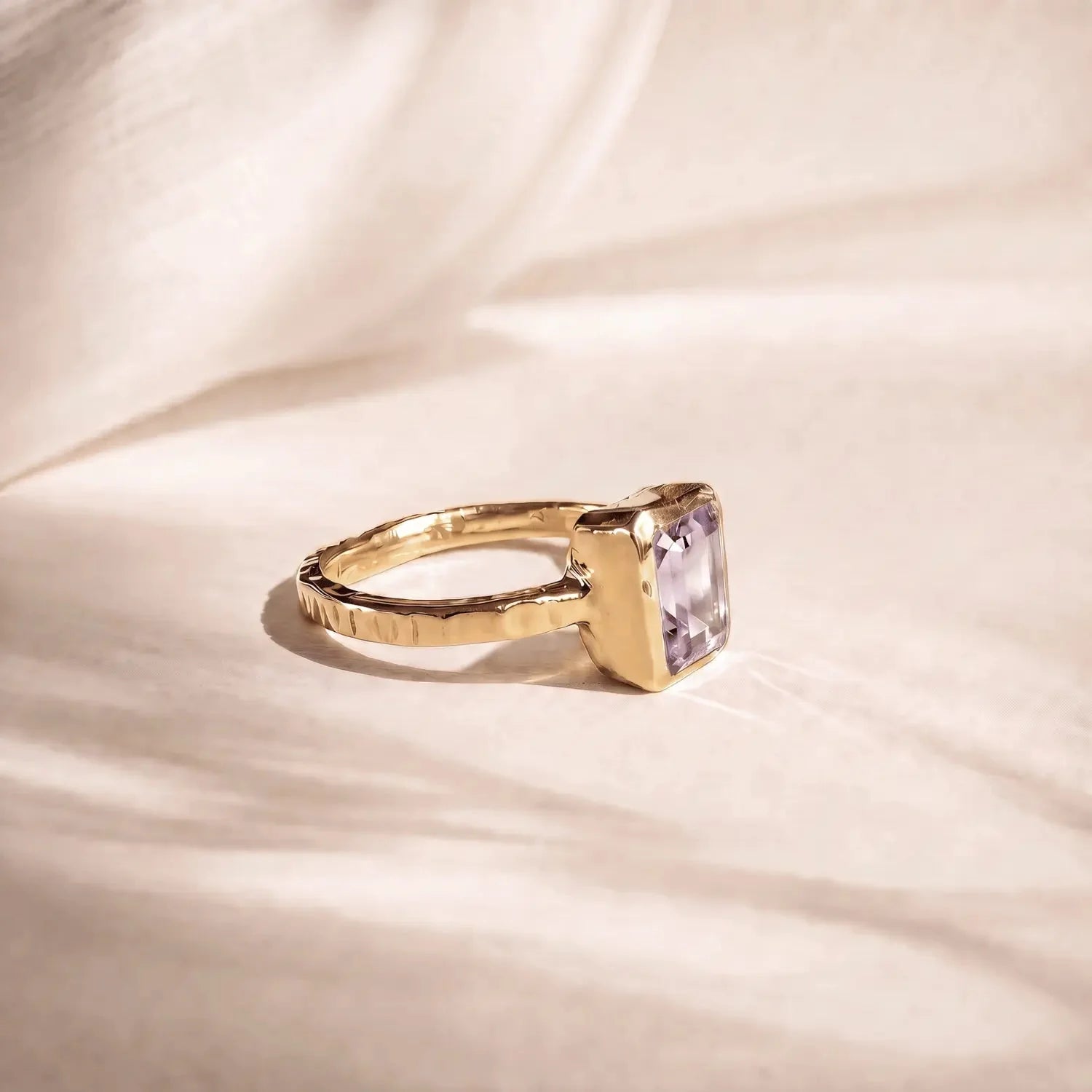 Tidewashed Amethyst Ring - Octagonal Amethyst & Hammered Band