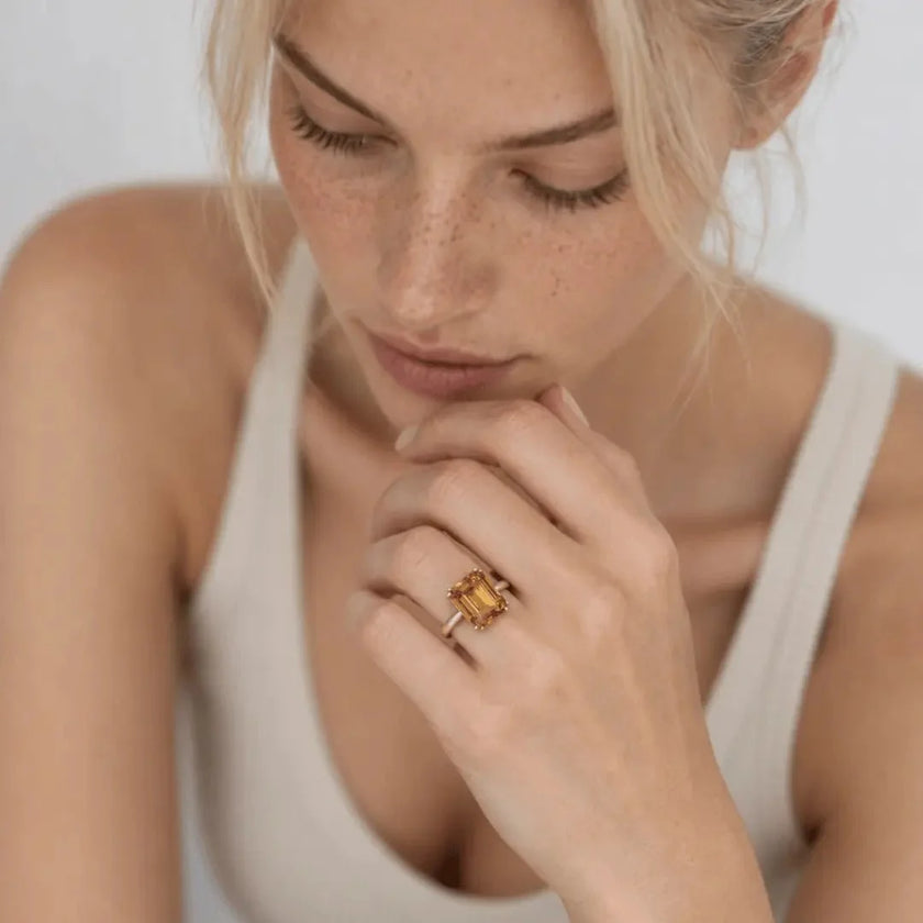 Gold or Silver Vintage Citrine Gemstone Ring - Isla