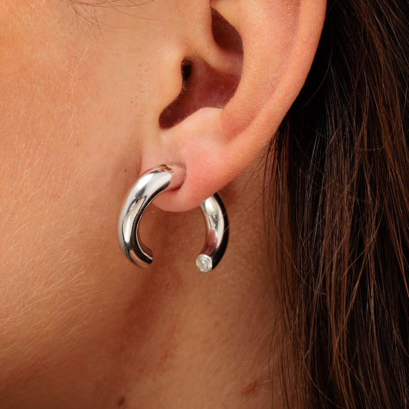 Sparkle Single Split Hoop Earring with Clear Stone