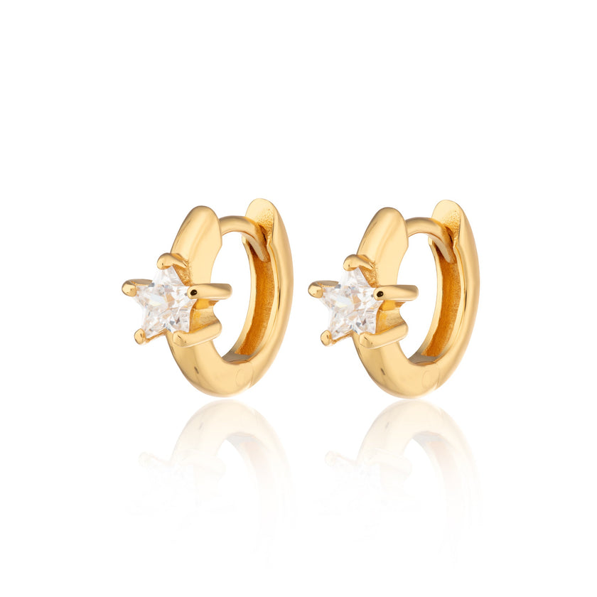 Sparkling Star Silver Huggie Earrings