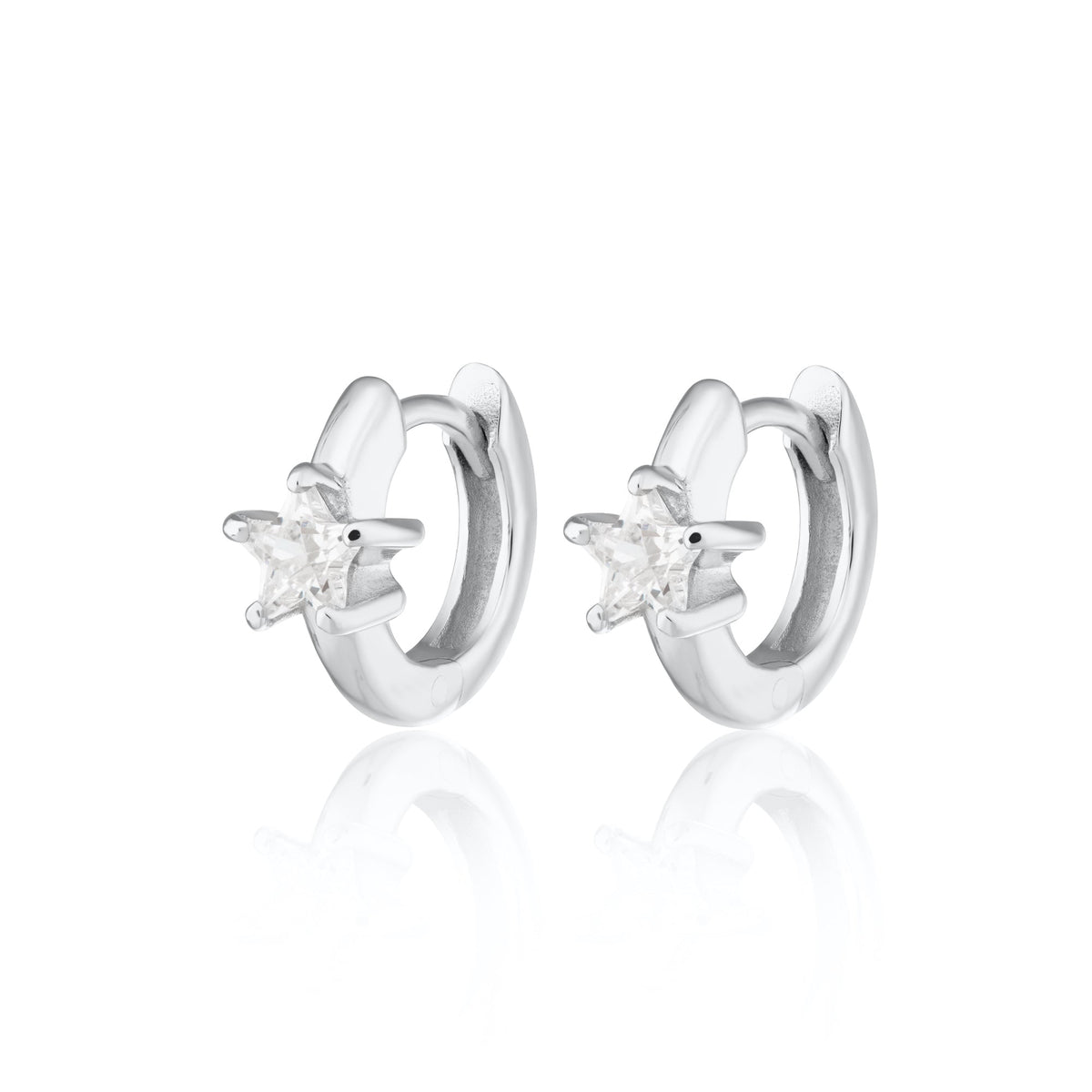 Sparkling Star Silver Huggie Earrings