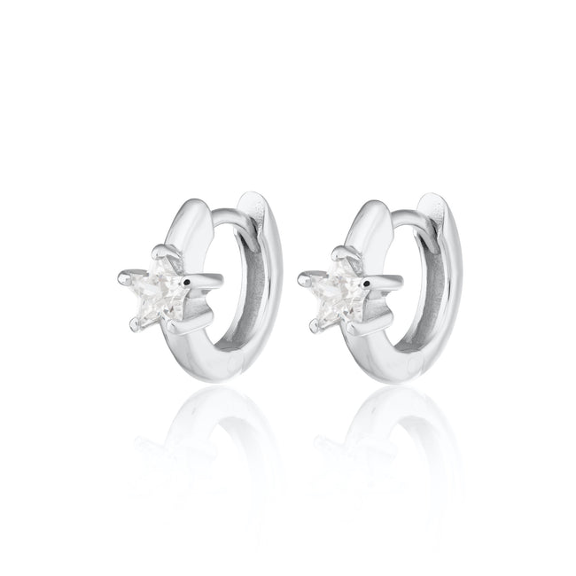 Sparkling Star Silver Huggie Earrings