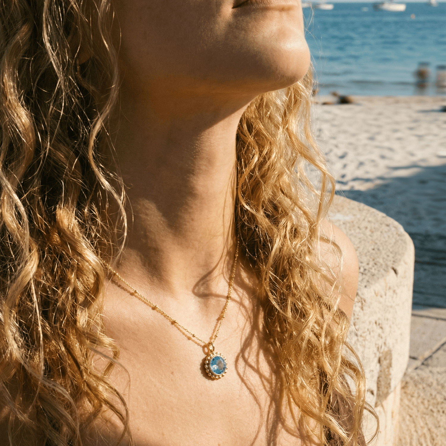 Sunburst Necklace - Sky Blue Topaz in Gold or Silver