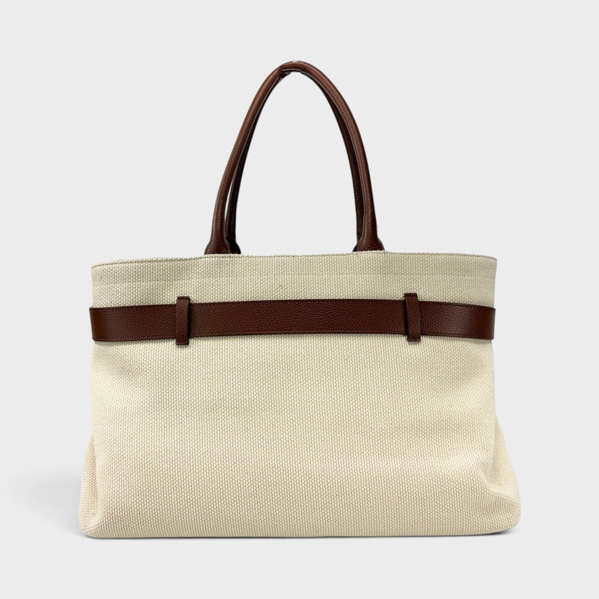 Medusa Head Large Canvas Belt Tote Bag Beige