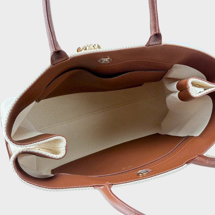 Medusa Head Large Canvas Belt Tote Bag Beige