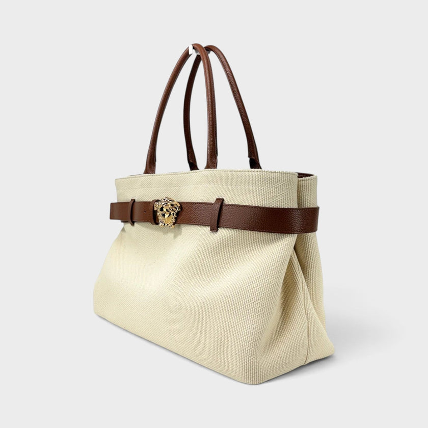 Medusa Head Large Canvas Belt Tote Bag Beige