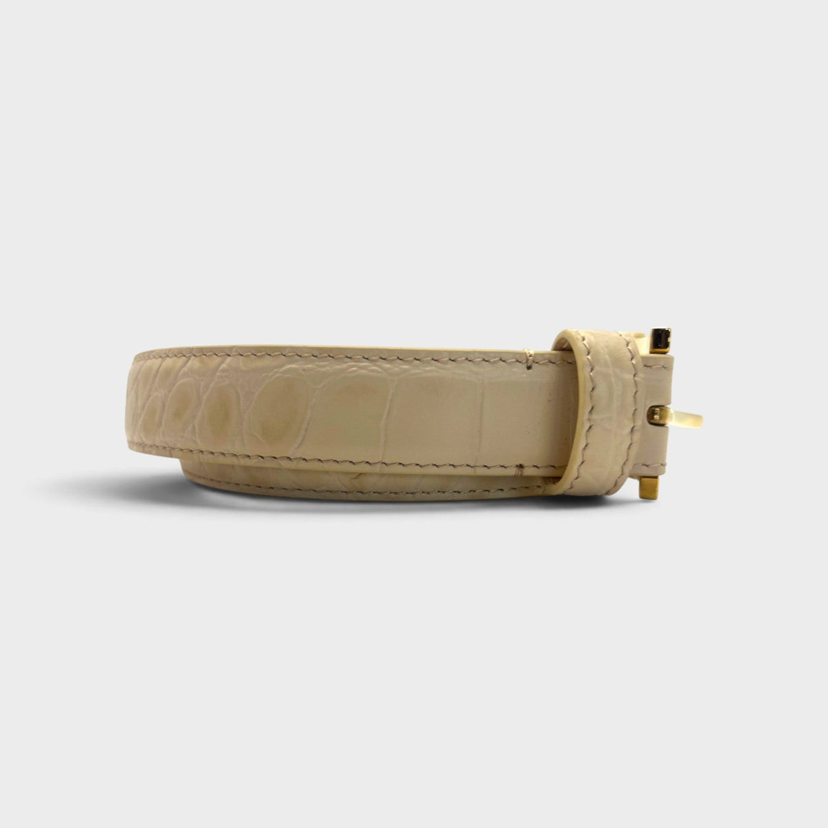 Double Medusa Belt Embossed Croc Belt Beige
