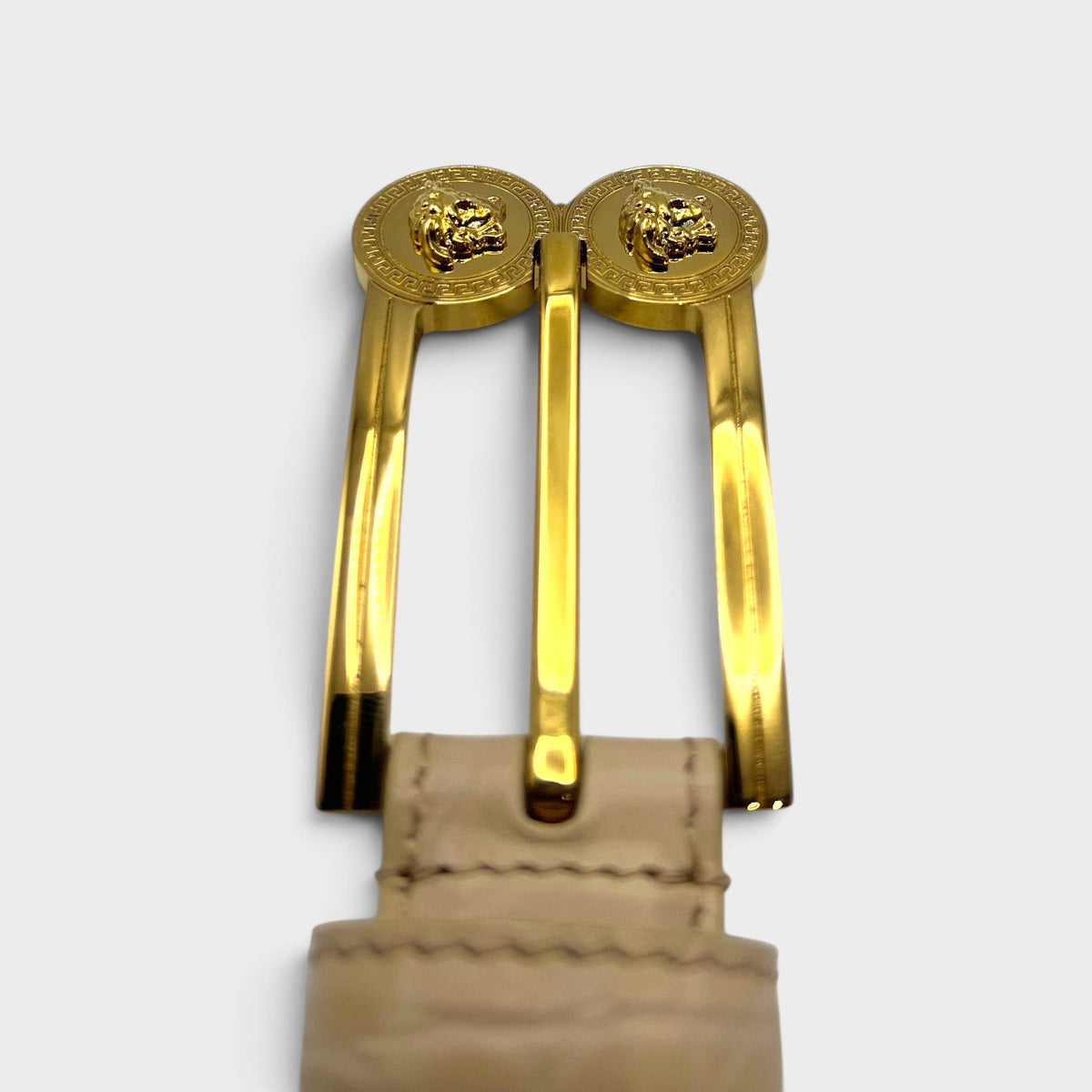 Double Medusa Belt Embossed Croc Belt Beige