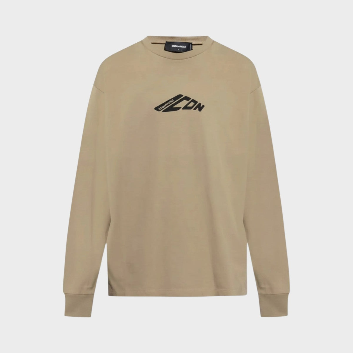 Long Sleeve Loose Fit Logo Tee Beige