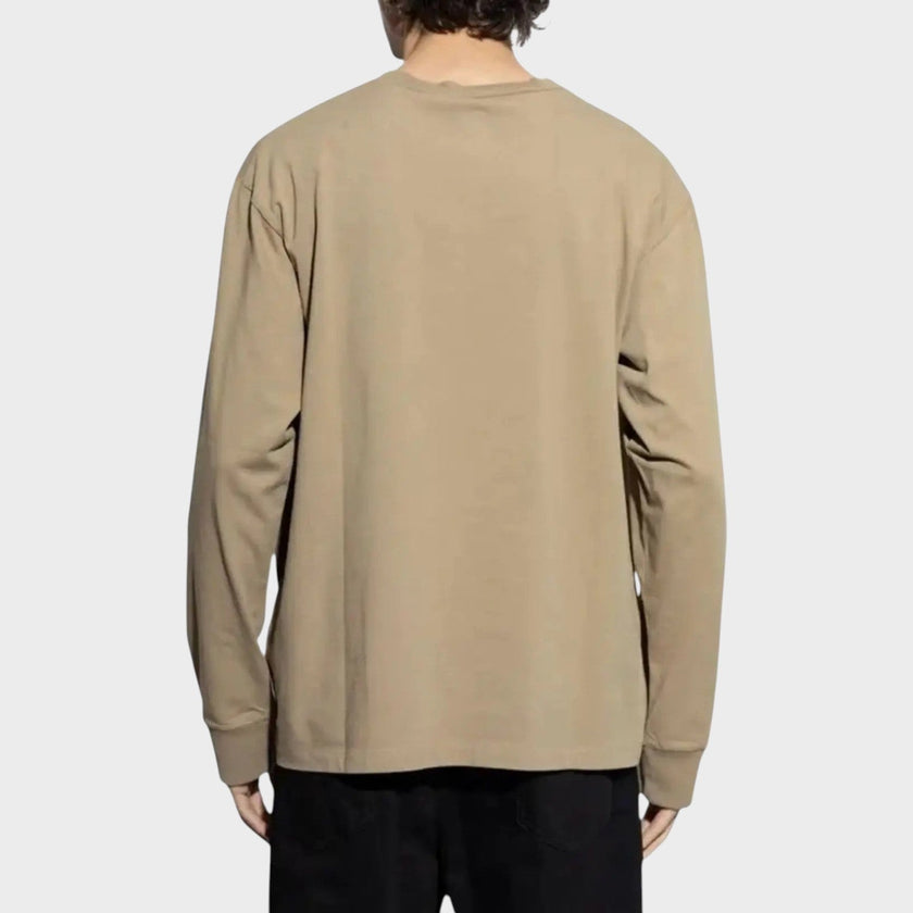 Long Sleeve Loose Fit Logo Tee Beige