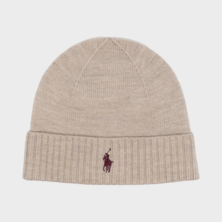 Logo Embroidered Wool Beanie Natural Beige