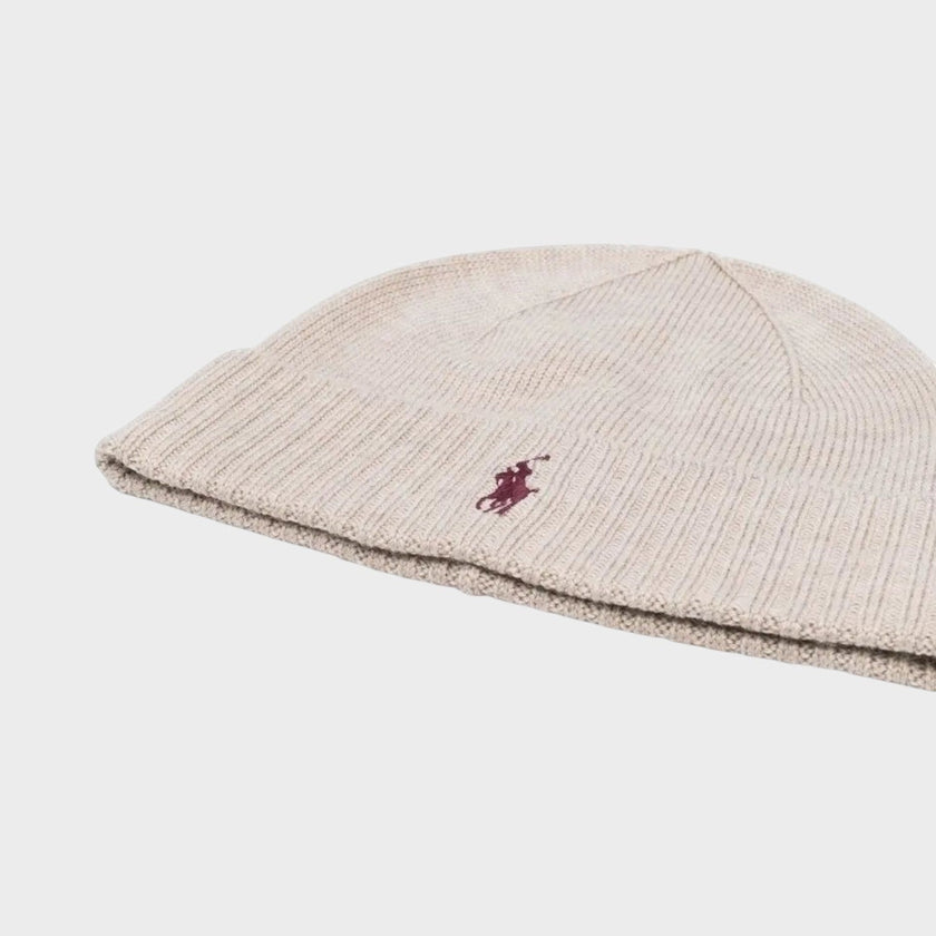 Logo Embroidered Wool Beanie Natural Beige