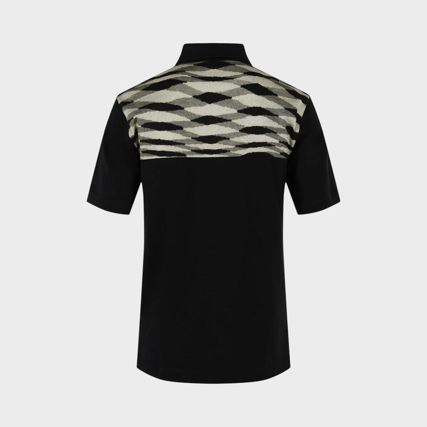 Contrasting-Collar Polo Shirt With Geometric Motifs Black