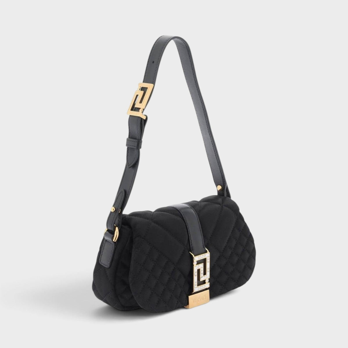 Greca Leather Quilted Shoulder Strap Bag Black