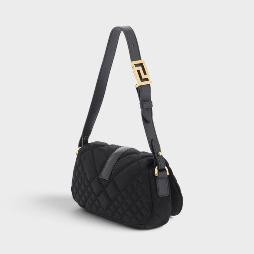 Greca Leather Quilted Shoulder Strap Bag Black
