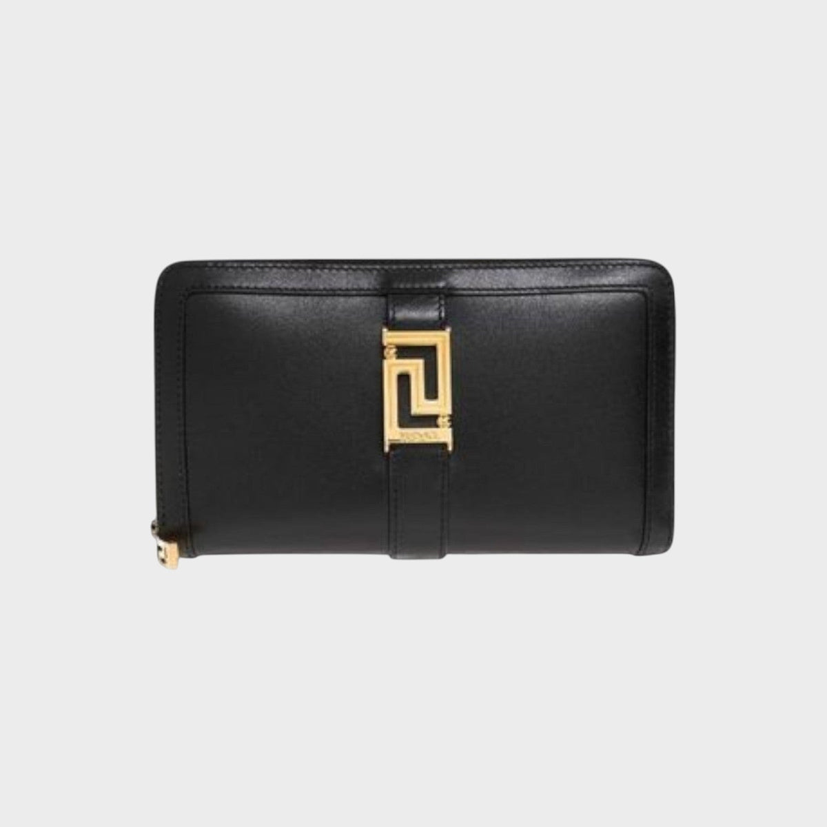 Black Logo Detailed Zipped Wallet