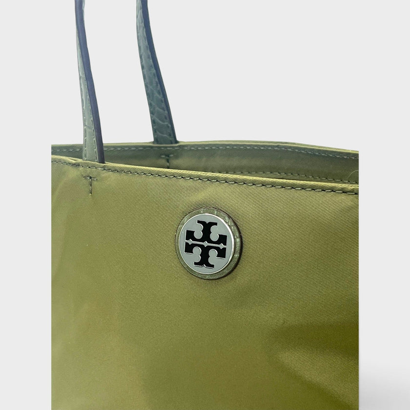 Nylon Mixed Materials Mini Tote Bag Green Khaki