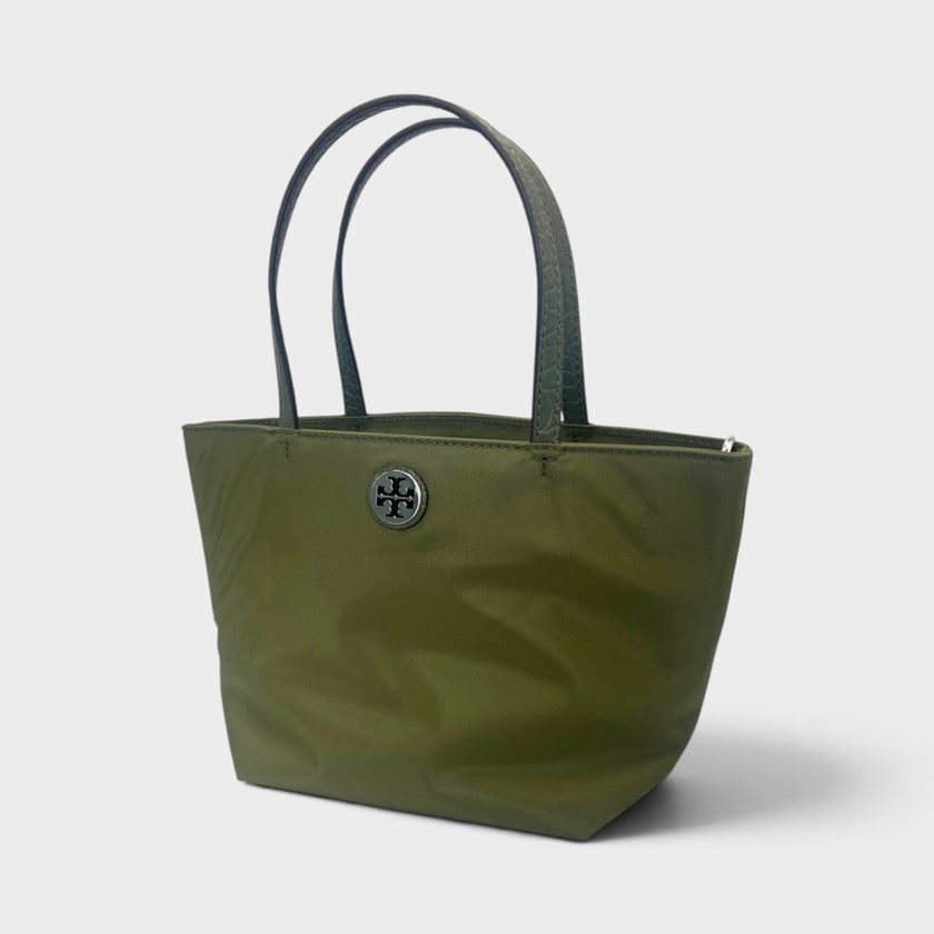 Nylon Mixed Materials Mini Tote Bag Green Khaki