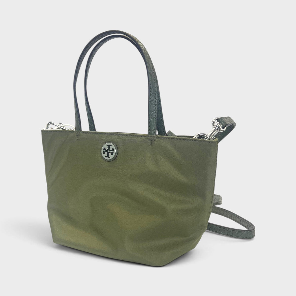 Nylon Mixed Materials Mini Tote Bag Green Khaki