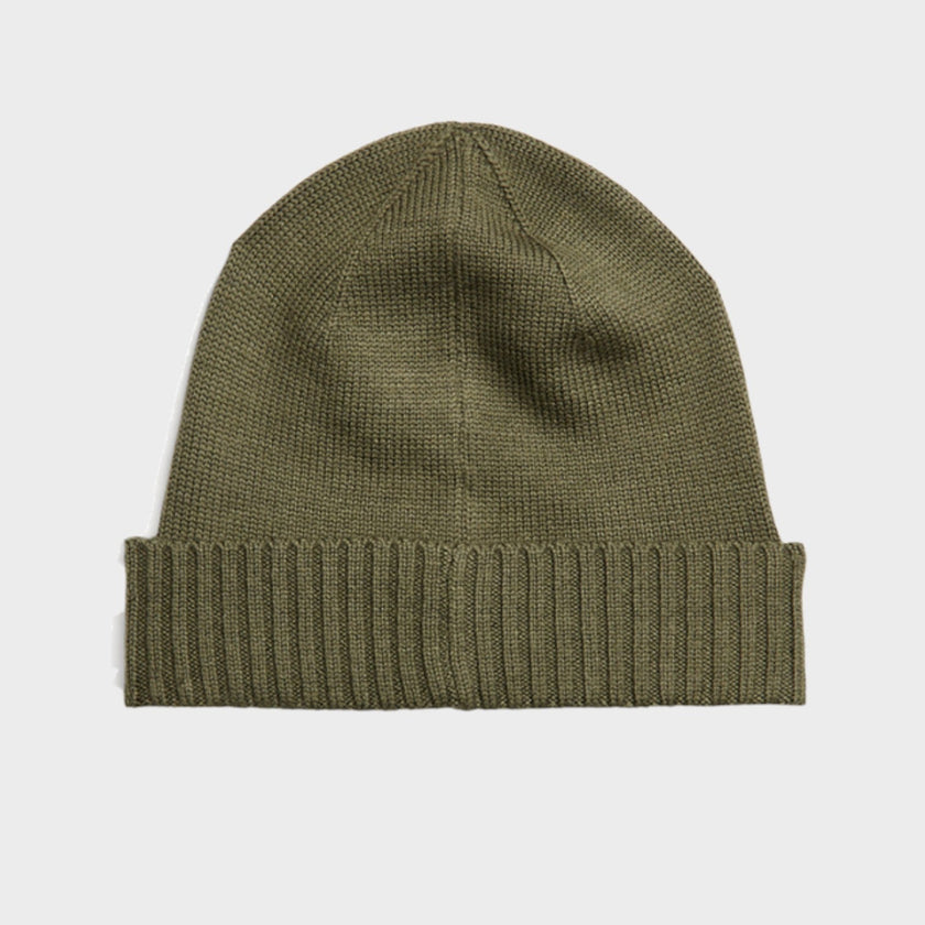Logo Embroidered Wool Beanie Khaki Green