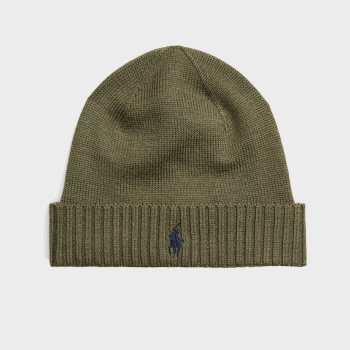 Logo Embroidered Wool Beanie Khaki Green