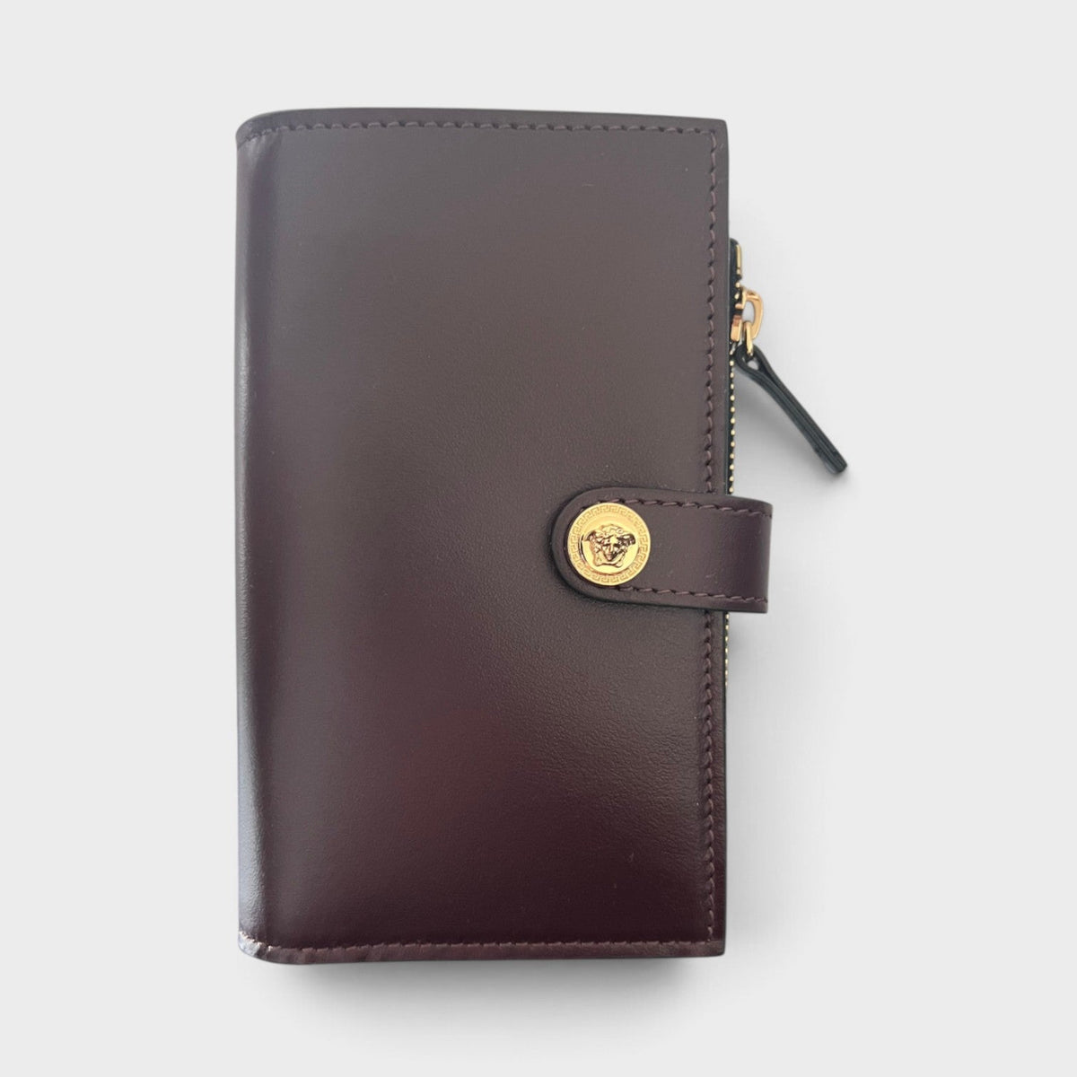 Medusa Compact Wallet Calf Leather Maroon Brown