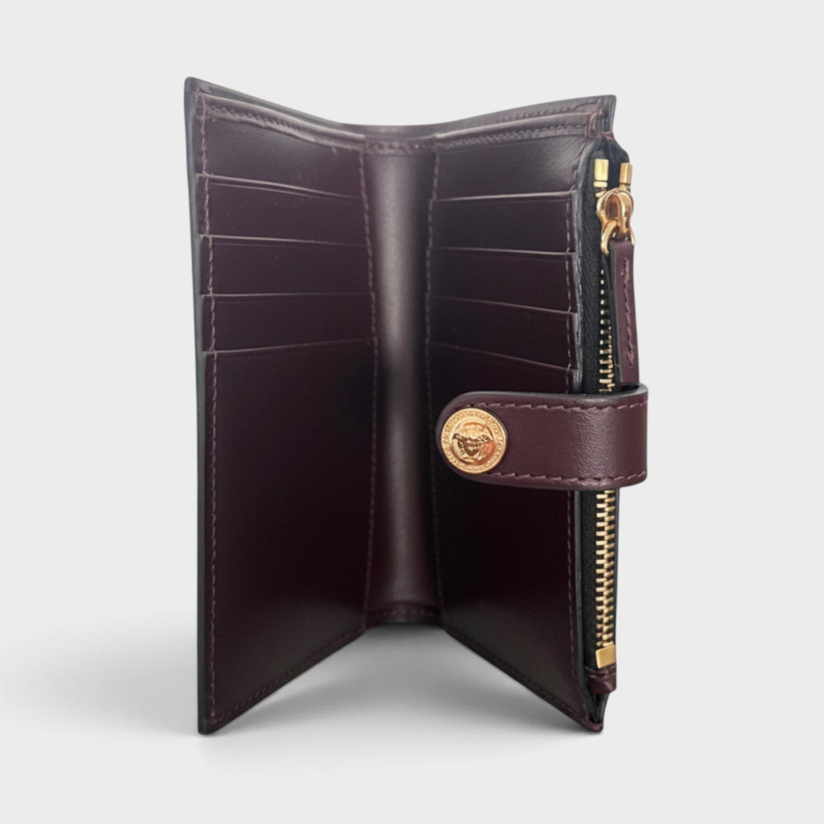 Medusa Compact Wallet Calf Leather Maroon Brown
