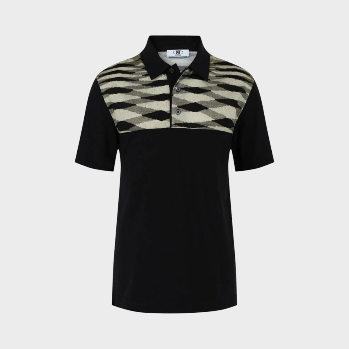 Contrasting-Collar Polo Shirt With Geometric Motifs Black