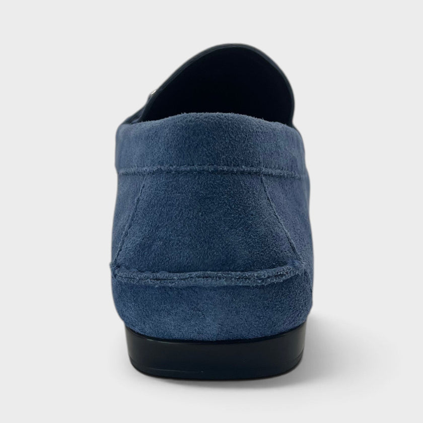 Medusa Greca Driver Suede Loafer Dark Stone Navy