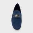 Medusa Greca Driver Suede Loafer Dark Stone Navy