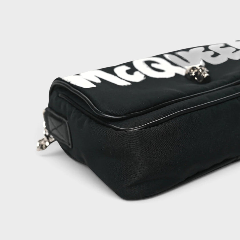 Nylon Graffiti Skull Small Crossbody Bag Black White