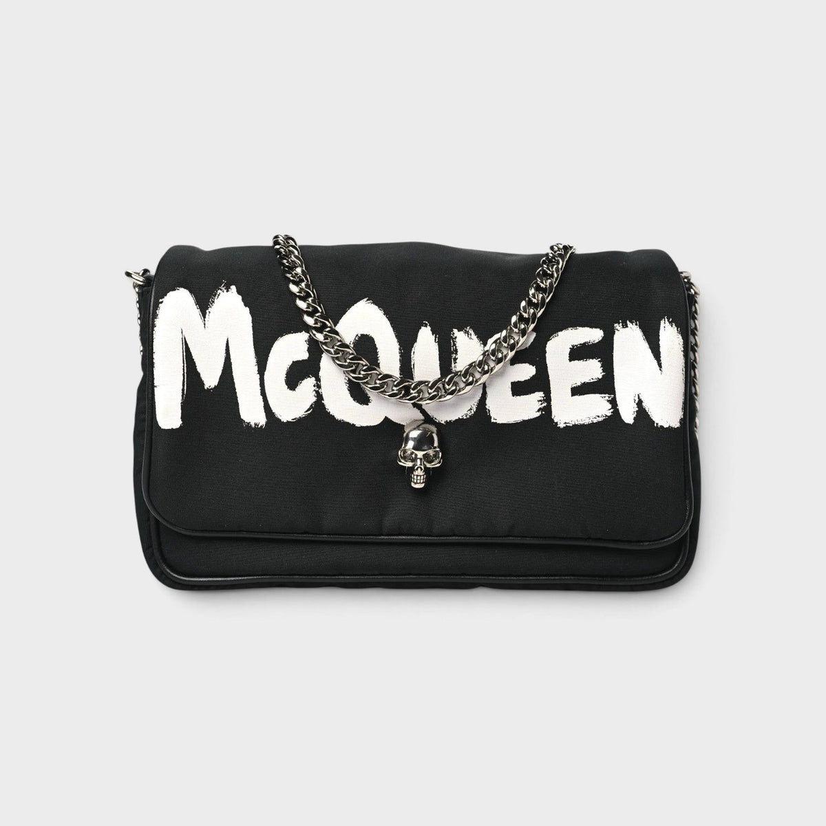 Nylon Graffiti Skull Small Crossbody Bag Black White