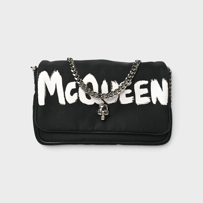 Nylon Graffiti Skull Small Crossbody Bag Black White