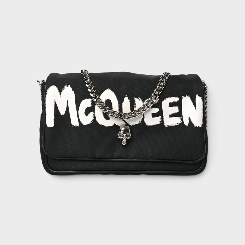 Nylon Graffiti Skull Small Crossbody Bag Black White