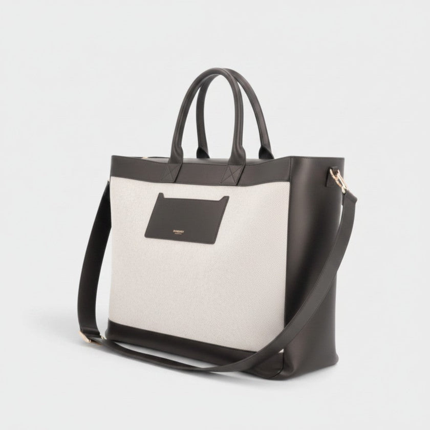 Two Way Ormond Canvas Leather Bag Beige Black