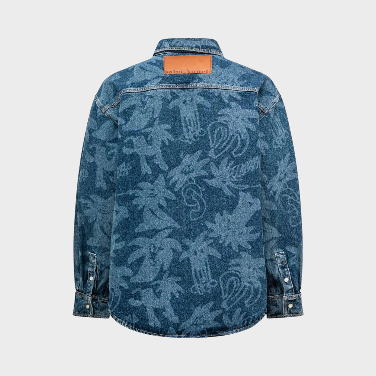 Palmity Laser Print Denim Shirt Blue Oversized