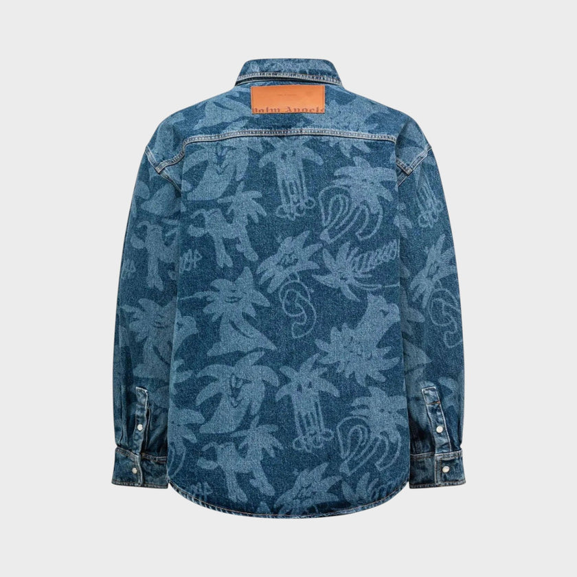 Palmity Laser Print Denim Shirt Blue Oversized